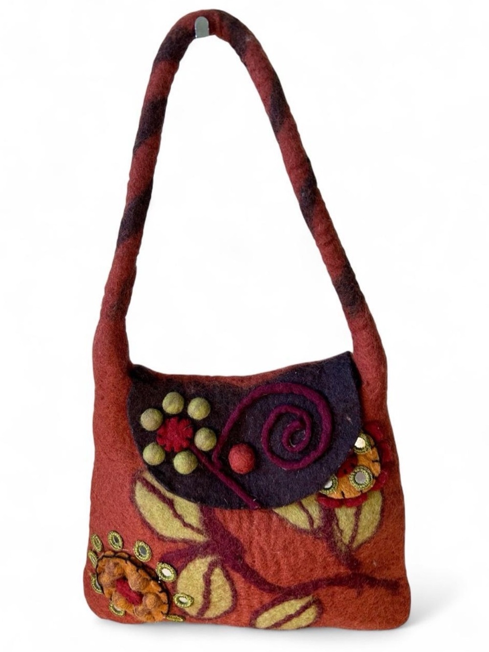 Rising Tide Wool Nepal Boho Embellished Shoulder Bag